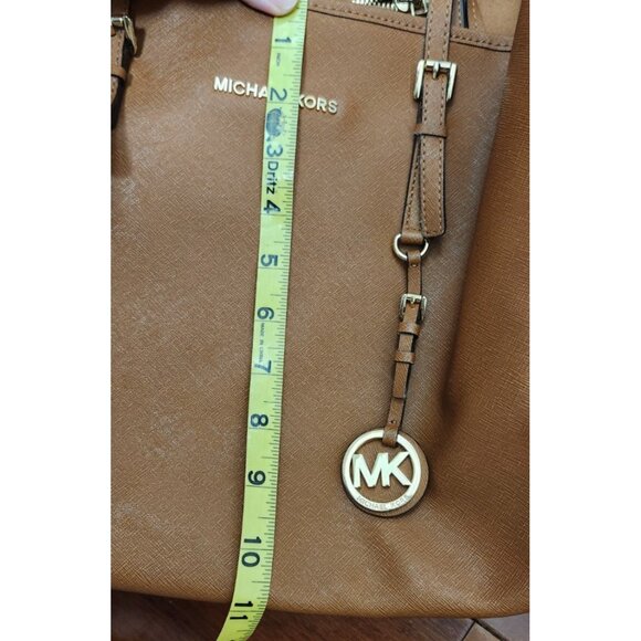 MICHAEL KORS Saffiano  Leather Brown Jet Set Travel Tote - Picture 13 of 16